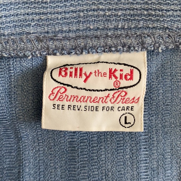 {VTG} Billy the Kid | Permanent Press Retro Snap Button Front Western Shirt Blue - Picture 4 of 16